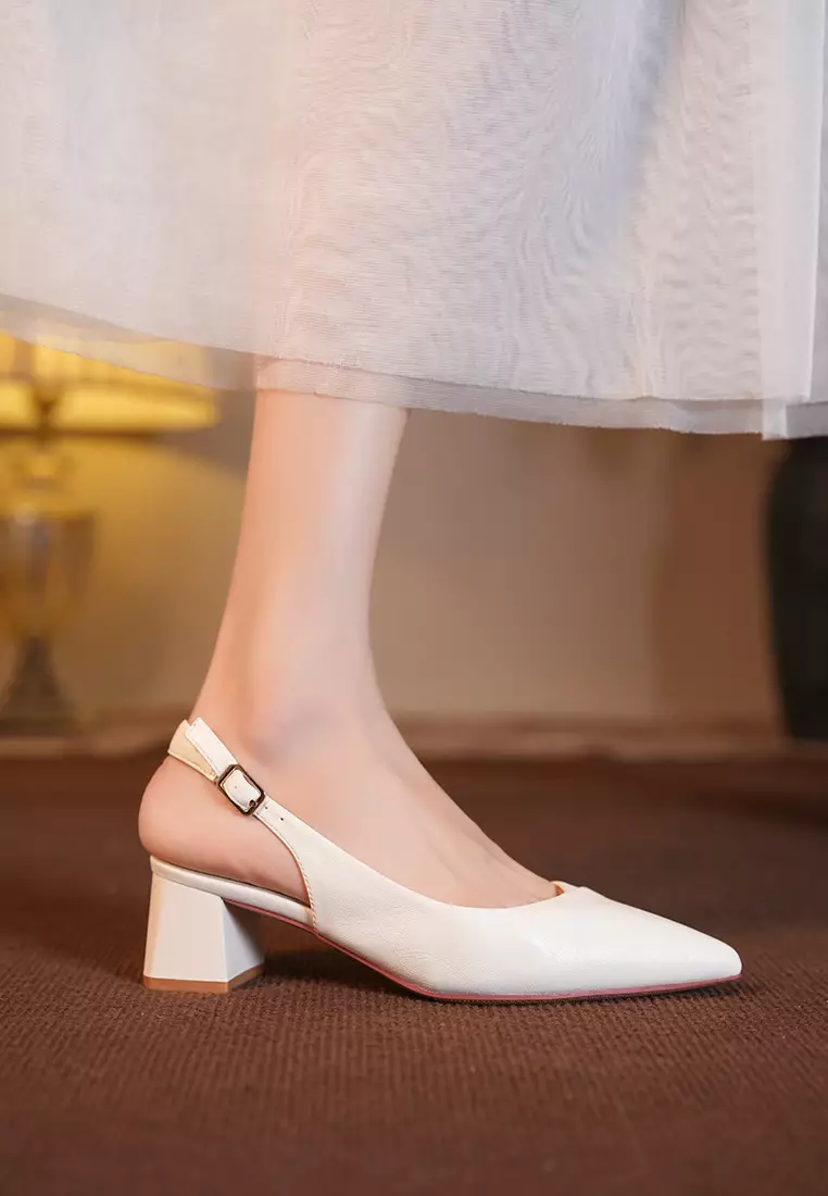 4.5CM Microfiber Leather Slingback Mid Heel BY2050-36