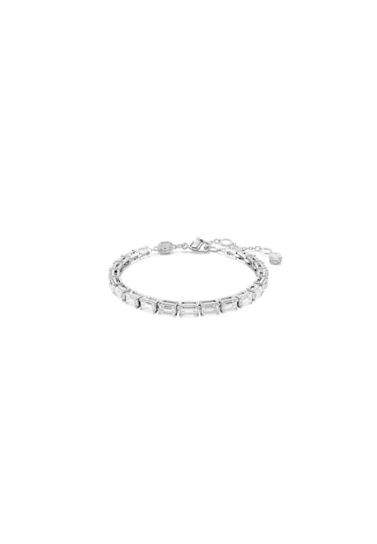 Matrix Tennis Bracelet, Baguette Cut, White, Rhodium Plated