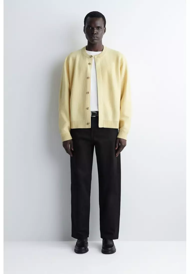 BOILED-WOOL CREW-NECK CARDIGAN
