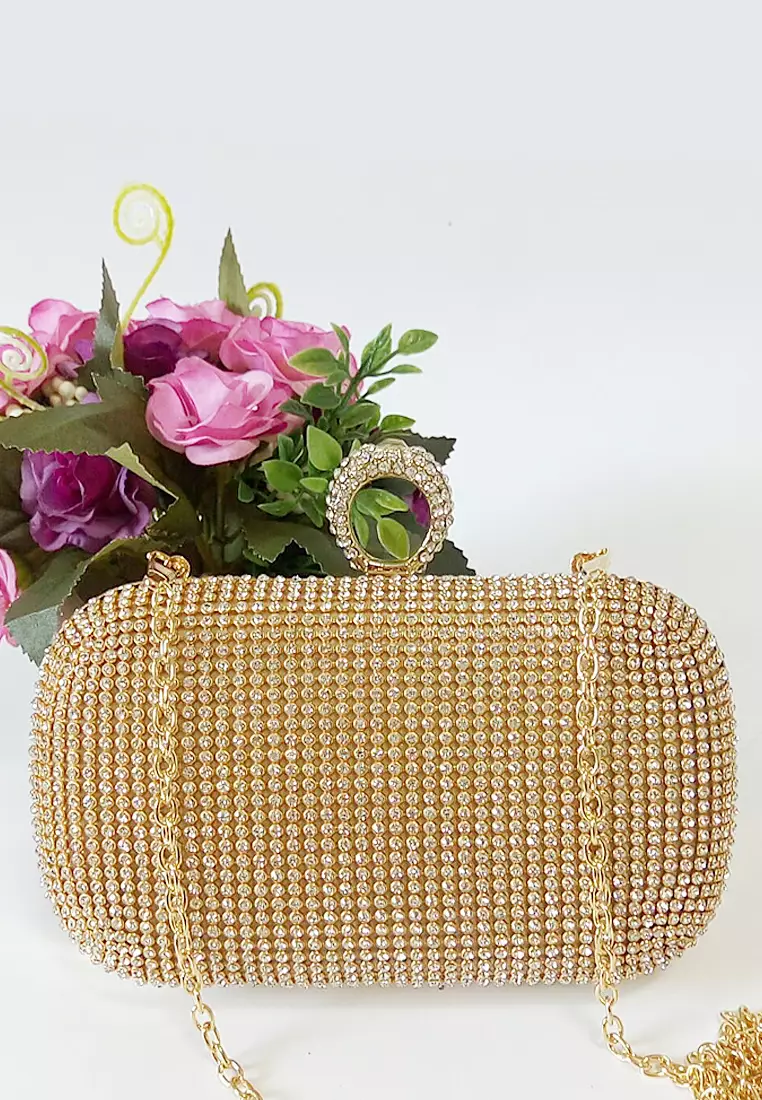 Gold deals rhinestone clutch