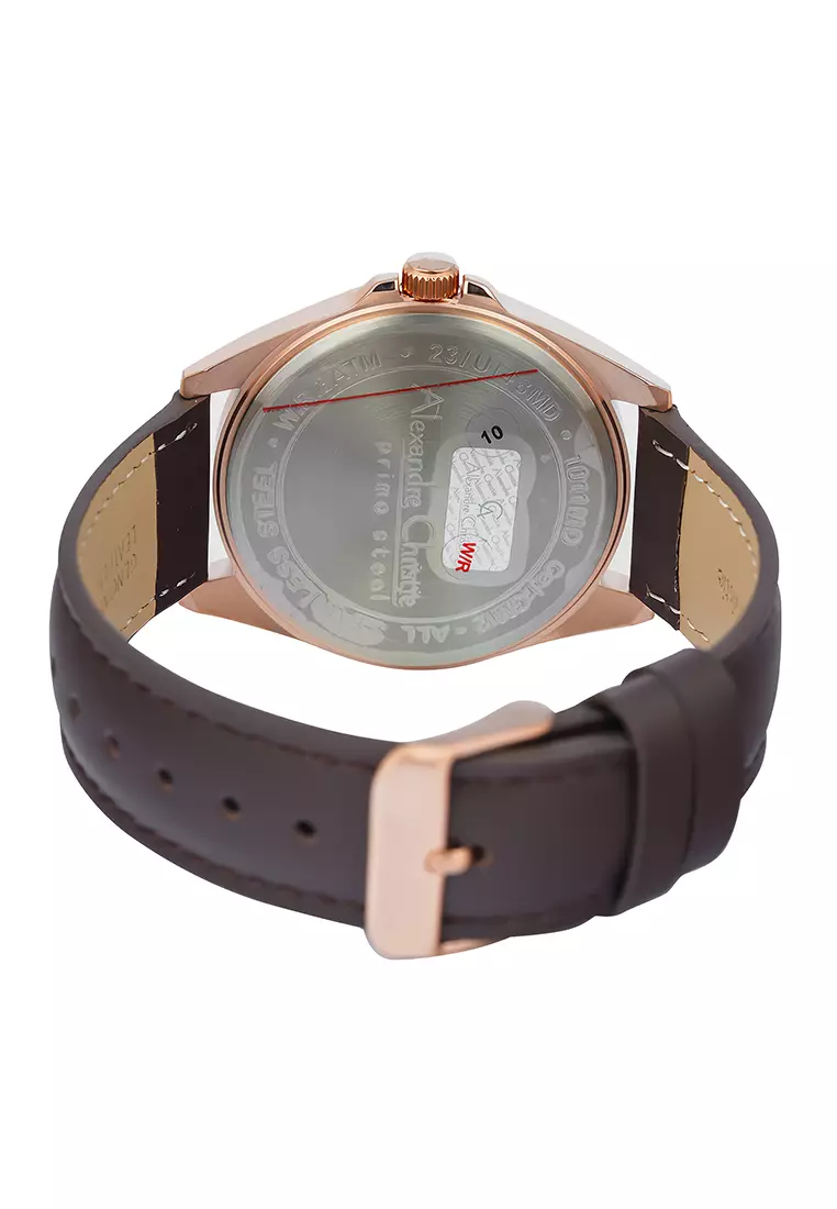 Alexandre Christie Primo Steel 1011 MDLRGSL Jam Tangan Analog Pria Rosegold - Brown Leather Strap