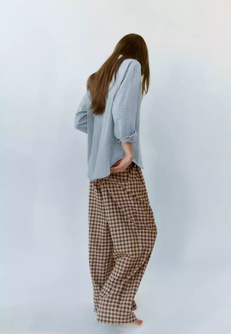 Straight-Leg Gingham Trousers