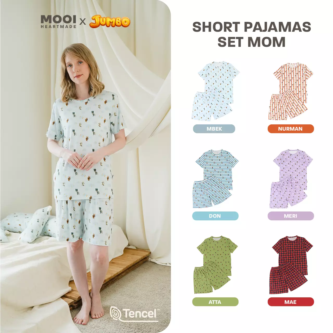 Mooi x Jumbo Piyama Dewasa Setelan Tencel Short Pajamas Adult - Meri