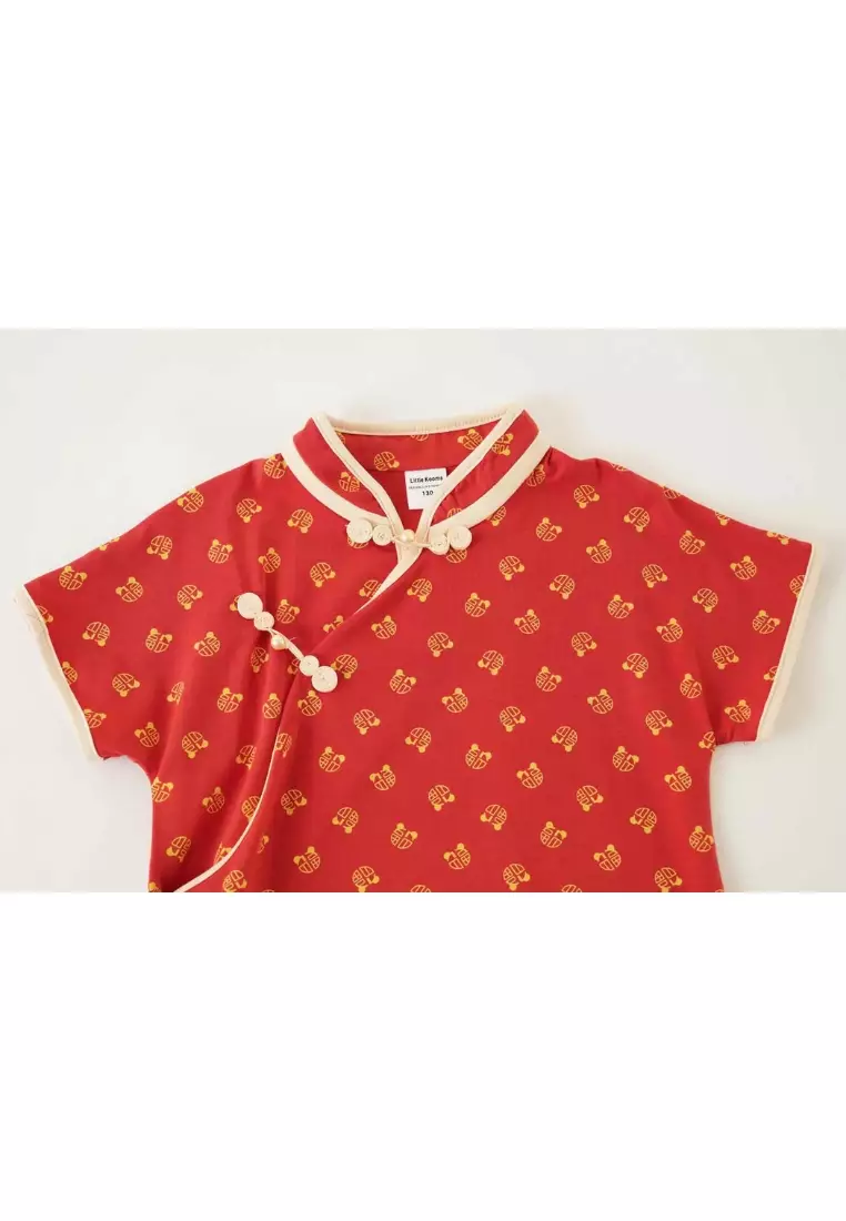 Blessing and Joy Family Set with Lucky Fu Characters Baby Kids Girl Cheongsam Dress 0830