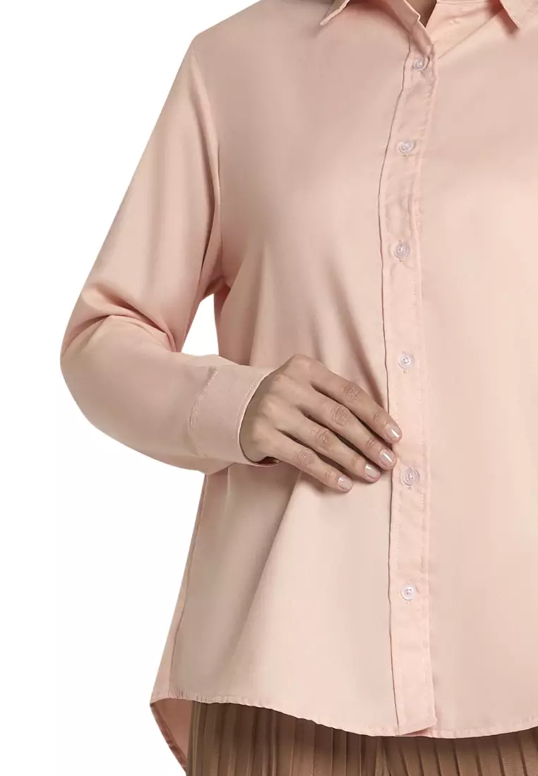 Zwetta Kemeja Lengan Panjang Plain Shirt Basic Atasan Wanita Regular Fit - Peach