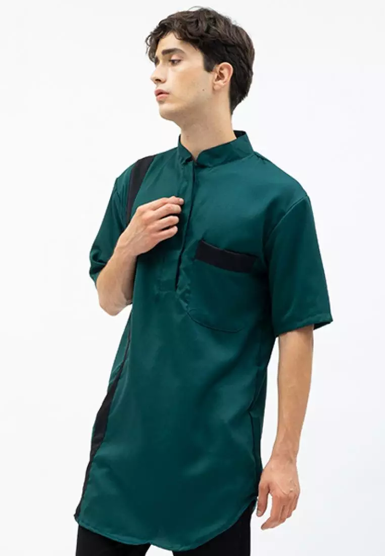 baju Koko Kurta pakistan lengan pendek muslim gamis pria houseofcuff B - HIJAU BOTOL