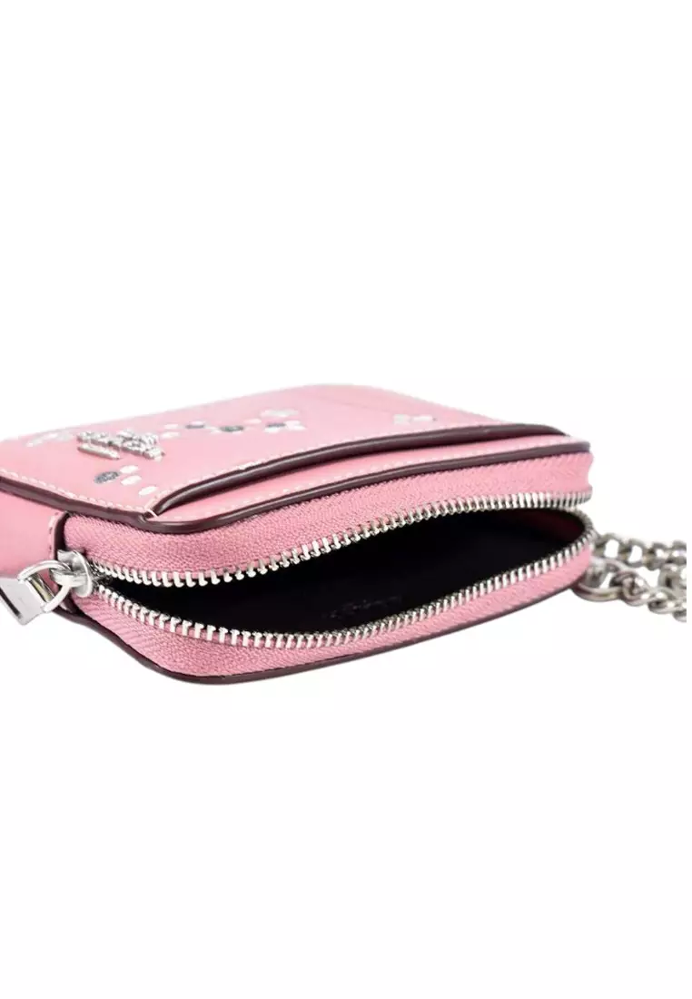 Zip Card Case With Star Print - Dusty Pink/Multi