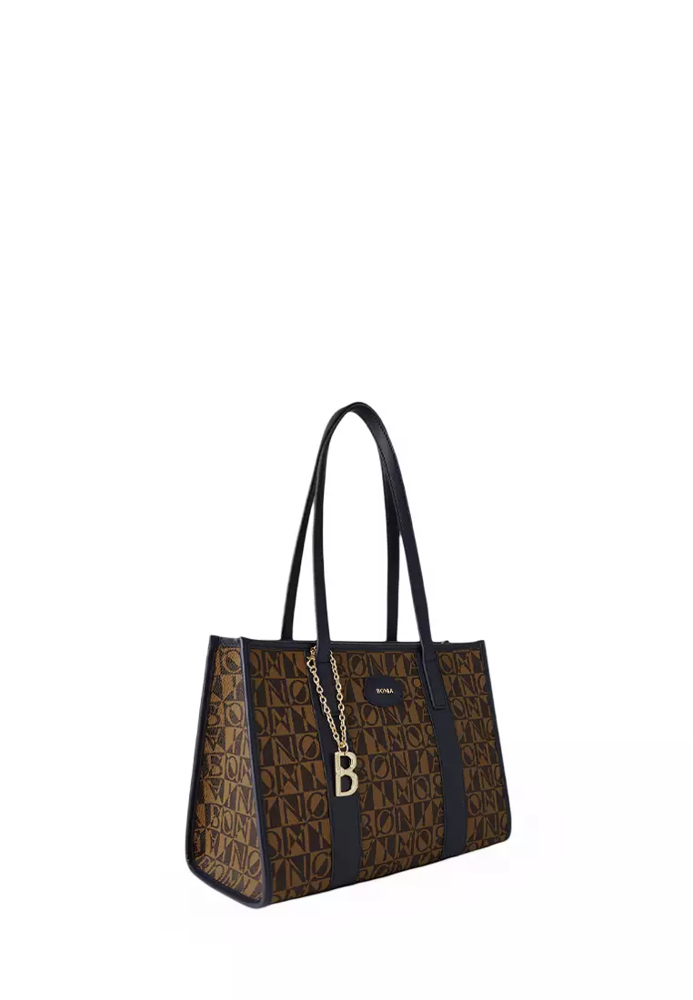 Bonia Navy Jolana Medium Monogram Tote Bag