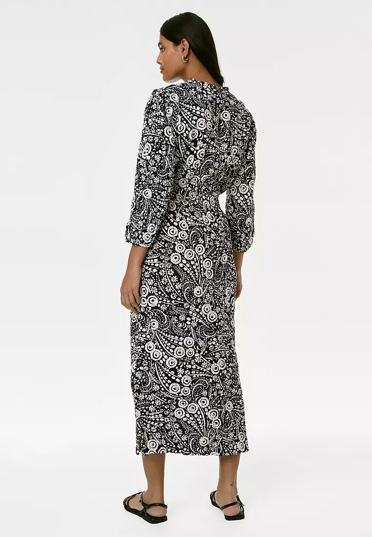 Cotton Rich Printed Midi Column Dress
