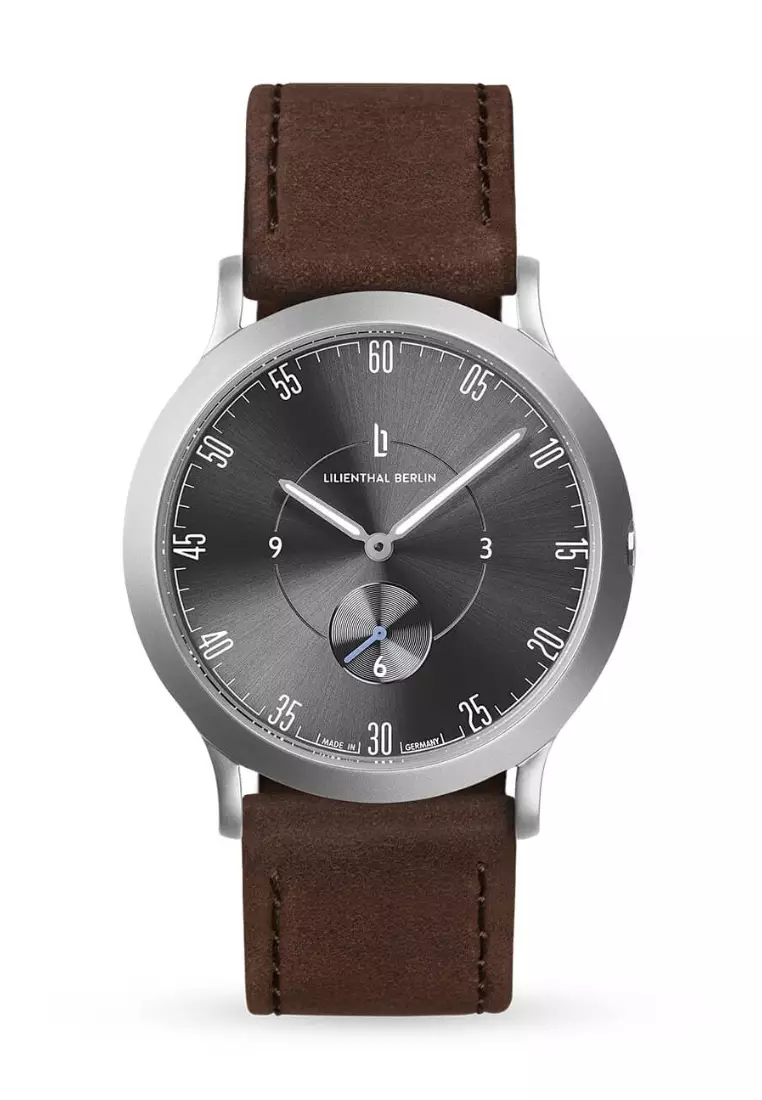 Lilienthal 1 All Silver small - Brown Leather Strap