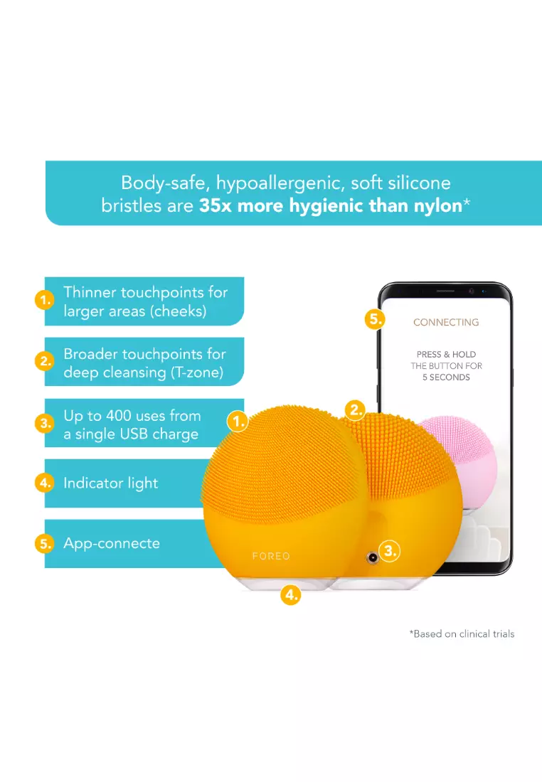 FOREO LUNA mini 3 Smart Facial Cleansing Brush for All Skin Types, Ultra-hygienic Silicone Rechargeable [2-Year Warranty, App Connected] - Sunflower Yellow