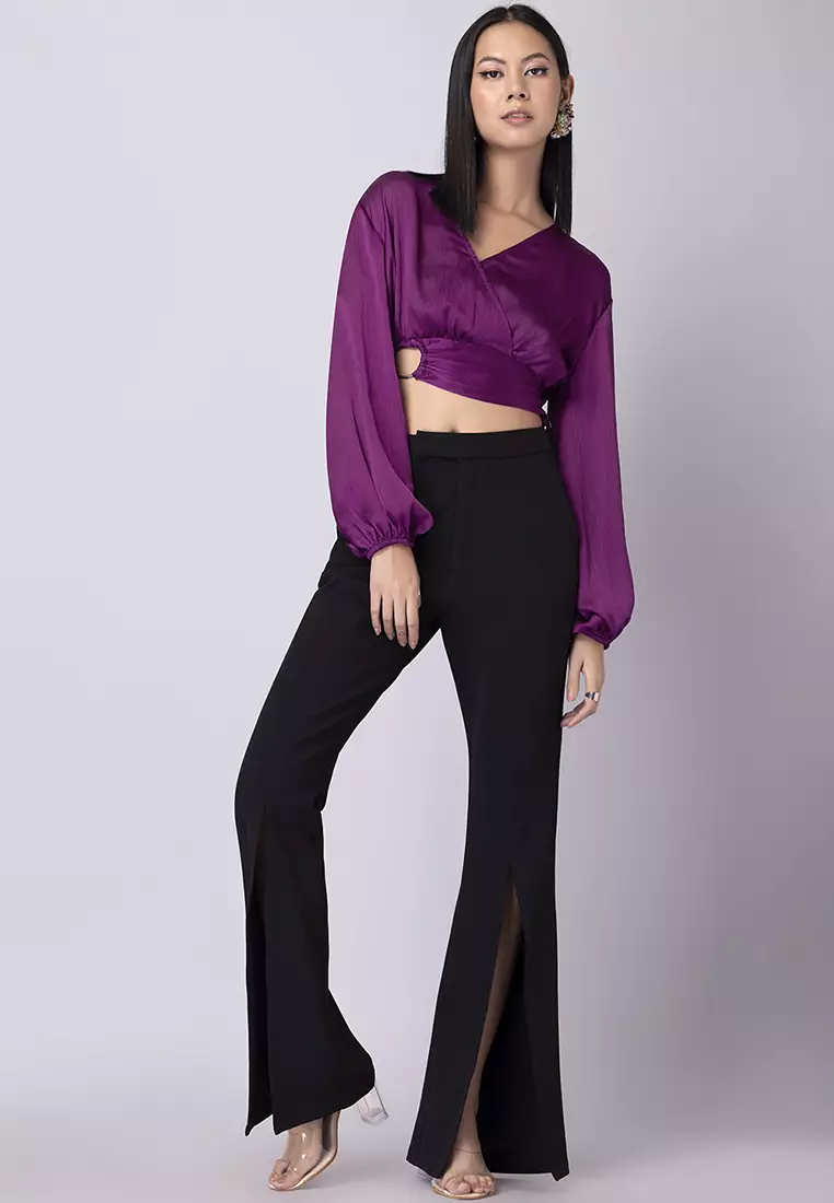 Pink Wrap Waist Cut Out Crop Top