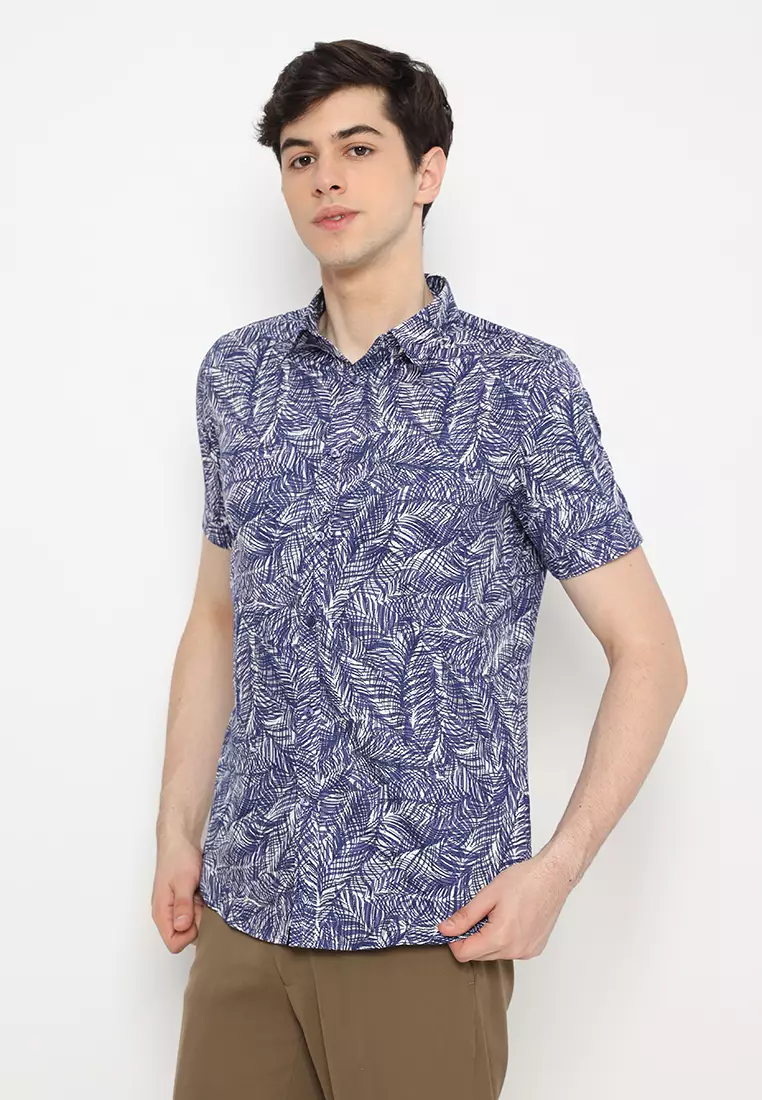 Jobb Castor Kemeja Pria Lengan Pendek Slim Fit Navy