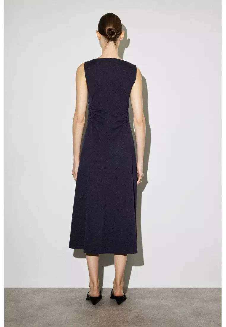 RUCHED-WAIST COTTON-JERSEY MIDI DRESS