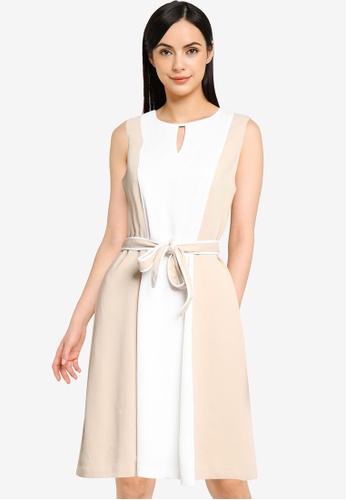 G2000 beige Colourblock Fit and Flare Dress BD3F4AA2EDC4AAGS_1
