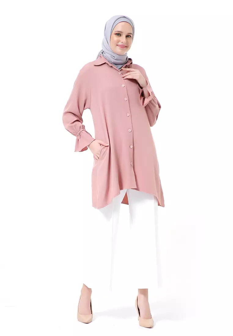 Aleina Blouse Muslimah Atasan Wanita Long Sleeve Premium High Quality - Dusty Pink