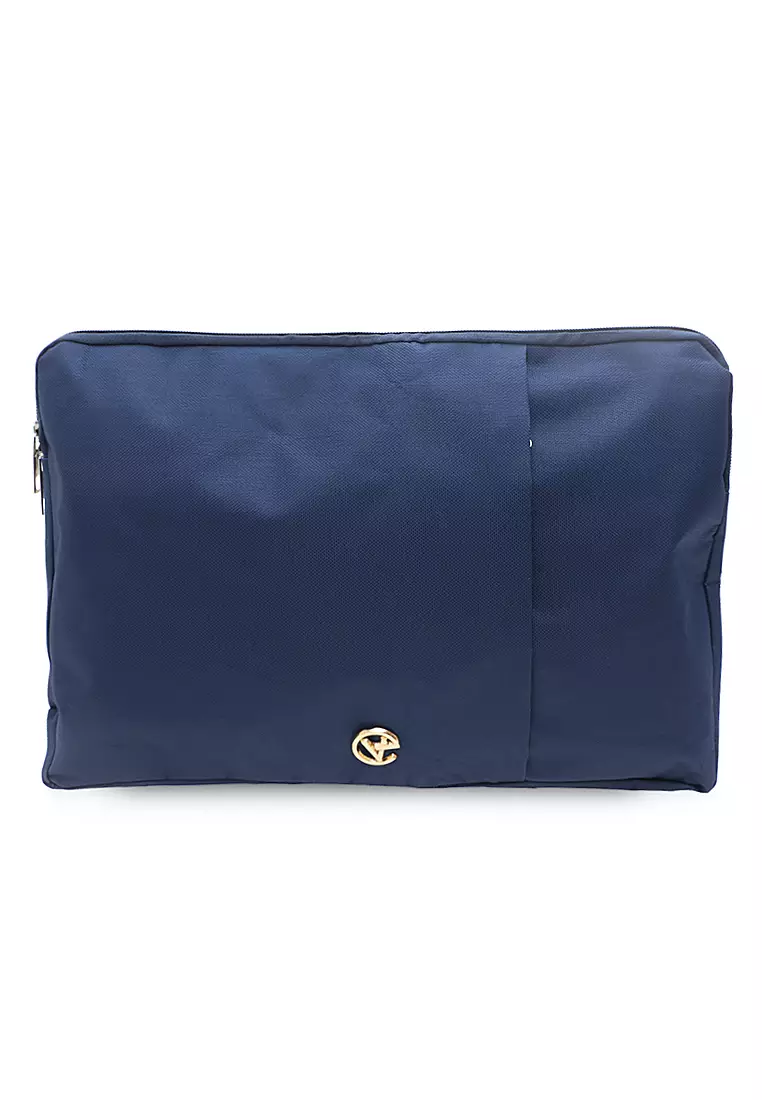 Tas Laptop Motif Polos Simple Zip Fastening Detail Dua Slot Softcase - Navy