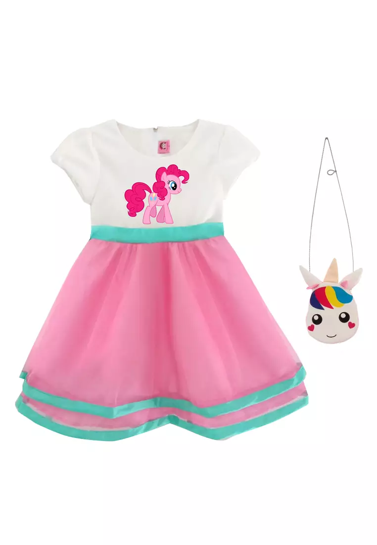 Two Mix Baju Anak Perempuan Bahan Kaos Scuba Gratis Tas Lucu Unicorn Usia 1-12 tahun 4131