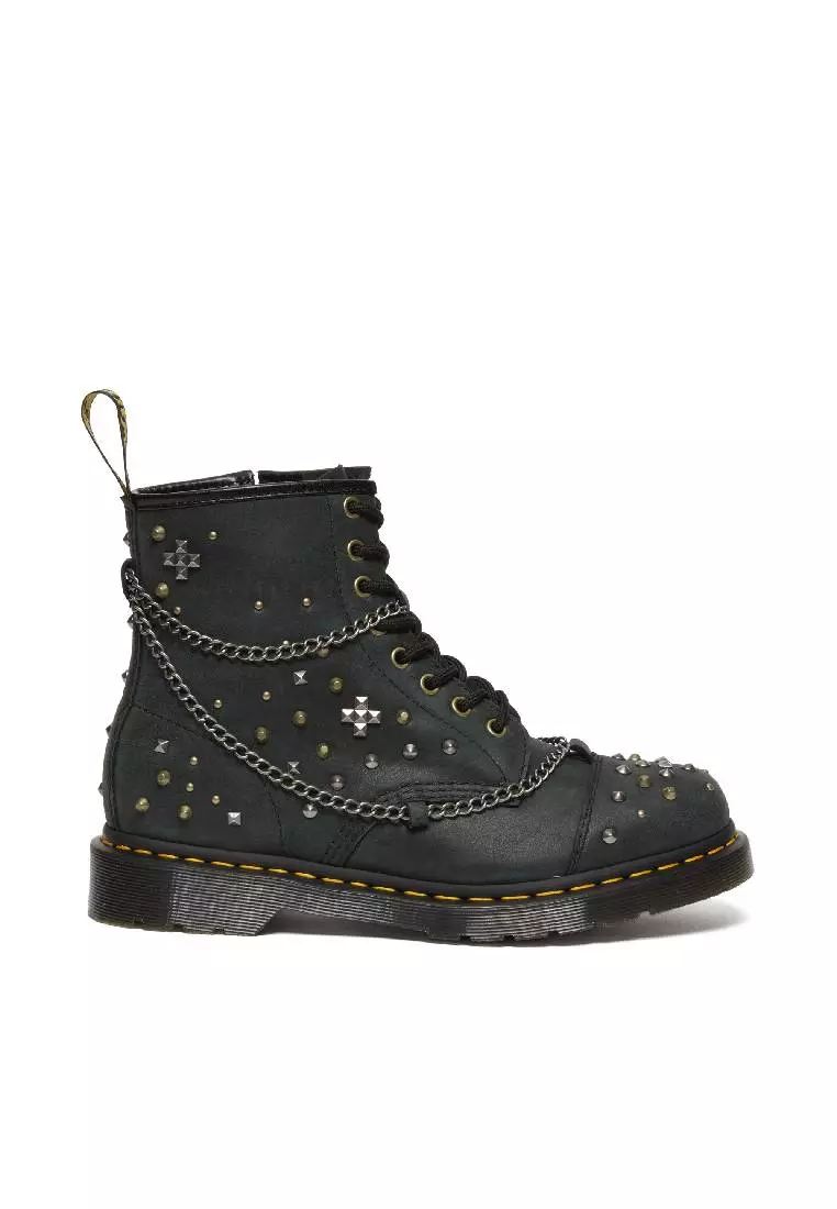 1460 STUDDED CHAIN LEATHER LACE-UP BOOTS