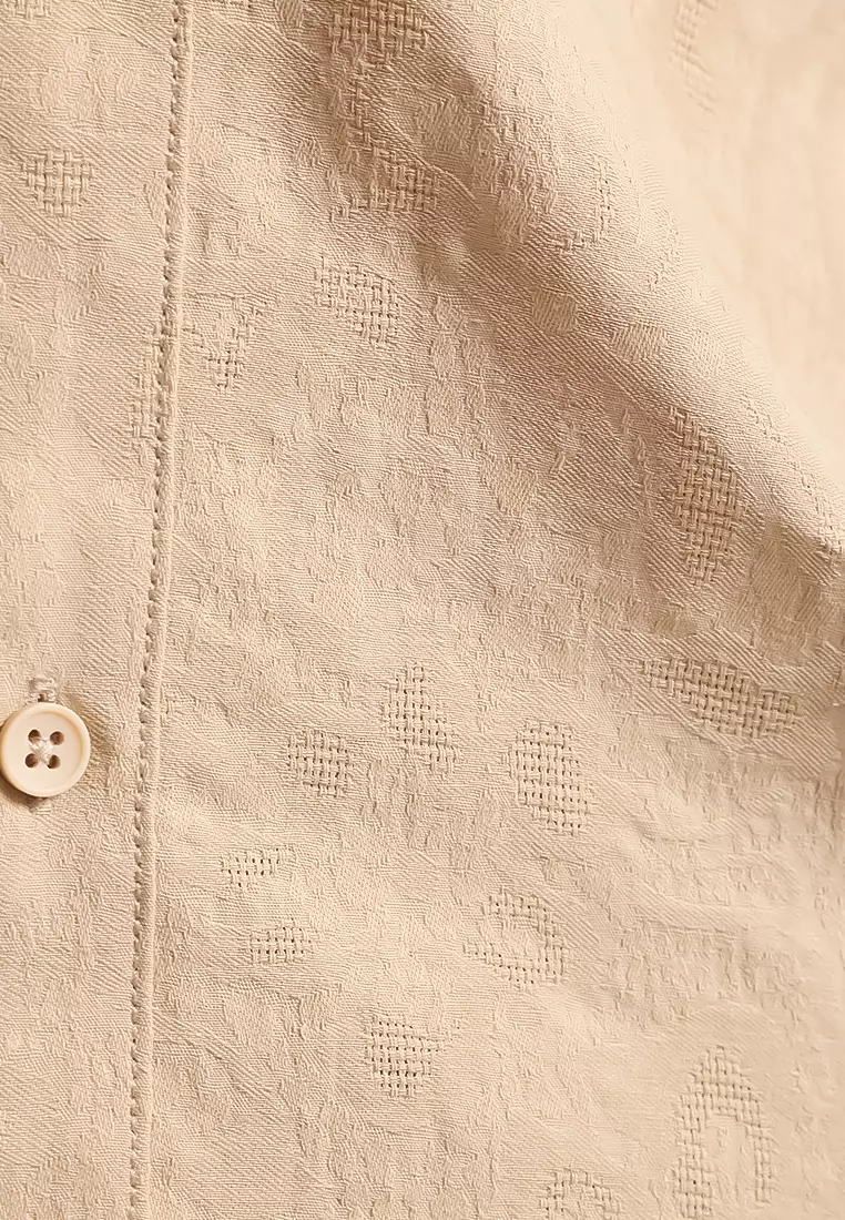 MANZONE X MINIMAL - Kemeja Koko Lengan Pendek Pria Hafiz Comfort Fit - Beige Warna Beige