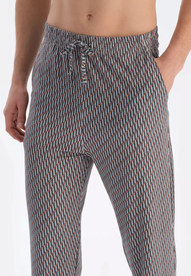 Ice Blue T-Shirt & Trousers Knitwear Set, Crew Neck, Regular, Long Leg, Short Sleeve Sleepwear for Men