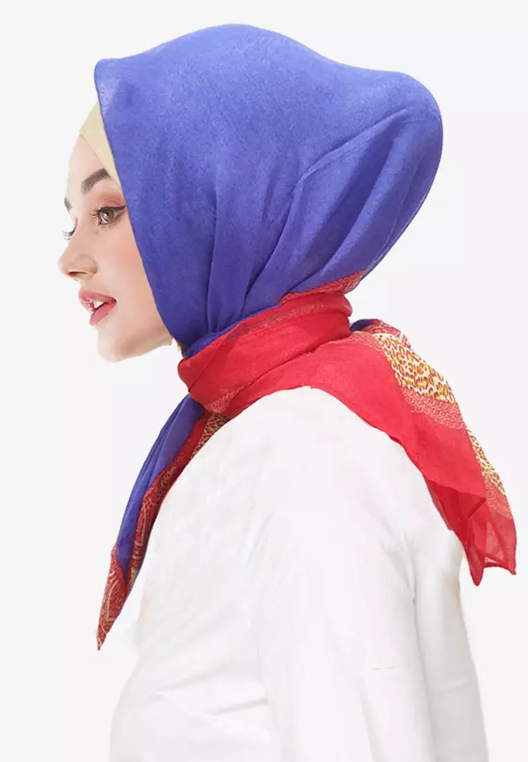 Selica Printed Border Paris Scarf Blue