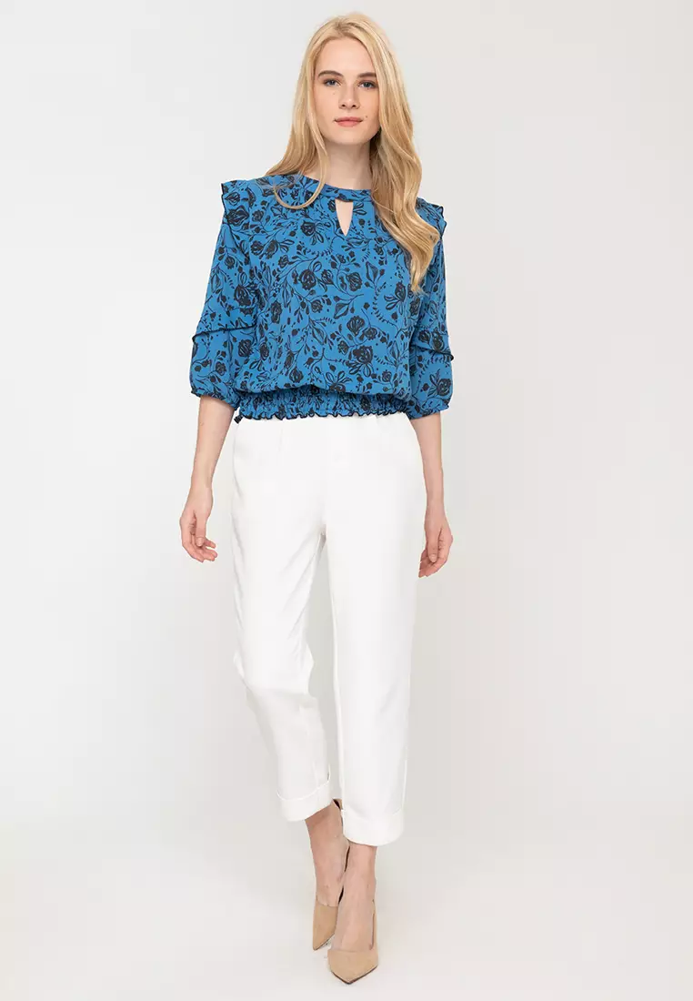 Lilith Ruffle Trim Top With Keyhole