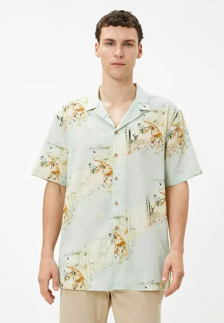 KOTON Turndown Collar Print Summer Shirt