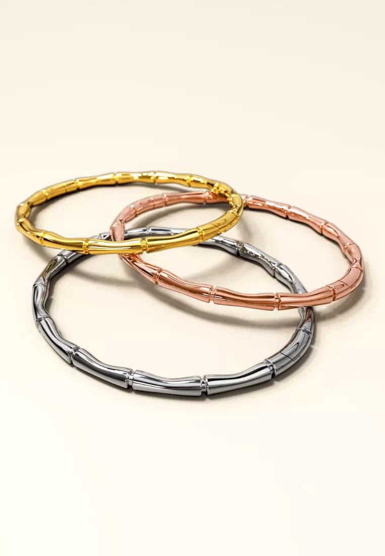 Trunket Bamboo Design Stainless Steel Bangle with a High Polish Finish