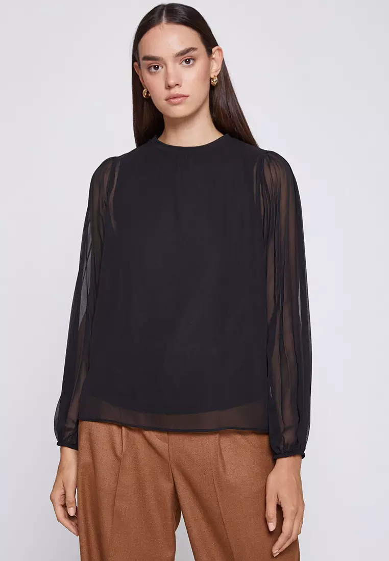 Jual KOTON Long Sleeves Chiffon Blouse Original 2025 ZALORA