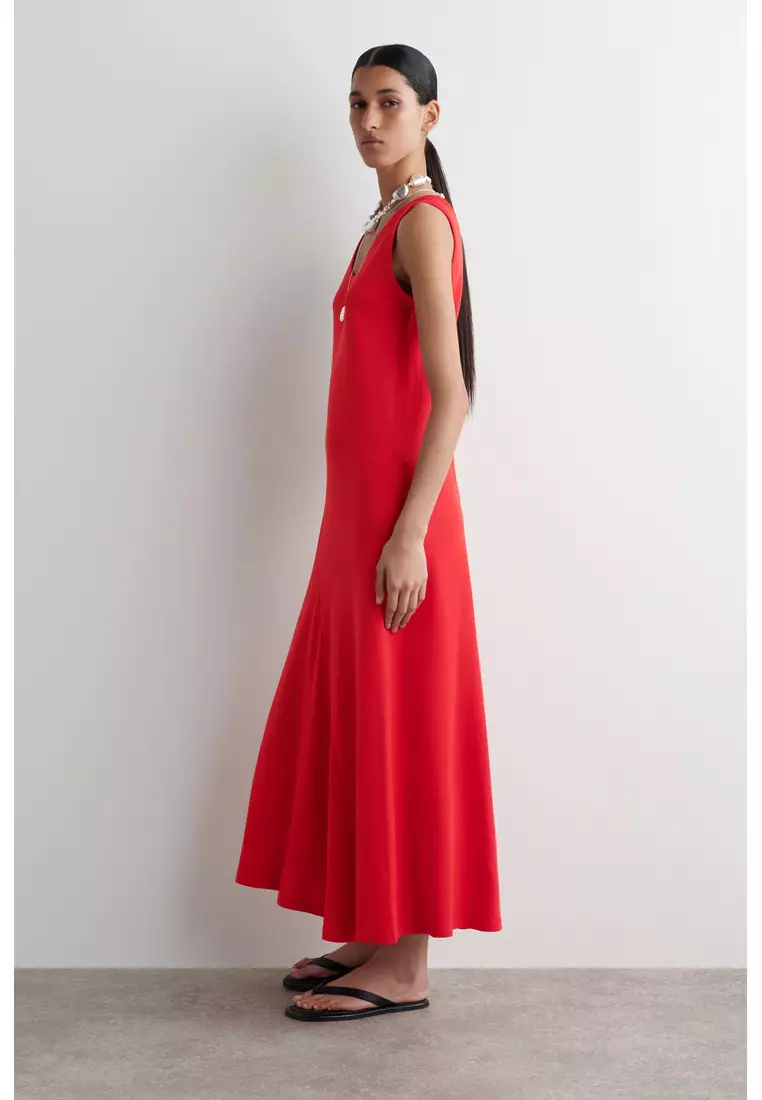 ASYMMETRIC JERSEY MIDI DRESS