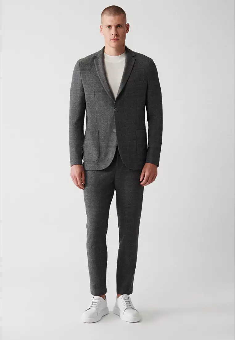 Men's Gray 360 Degree Flexible Double Slit Unlined Jacket A32Y4051