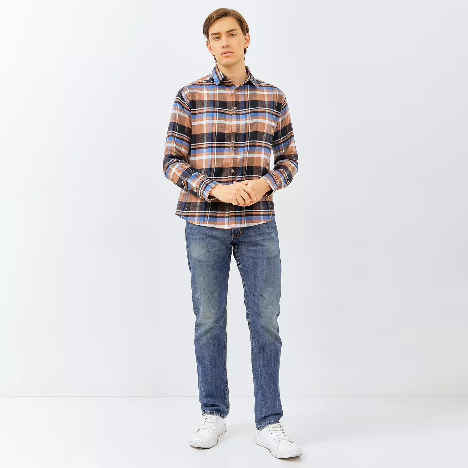 PAULMAY Kemeja Flanel Pria Lengan Panjang Coklat 6716