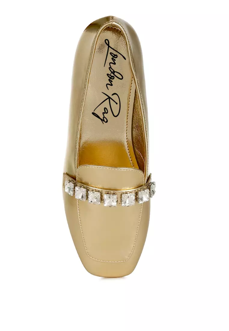 Sepatu Tali Diamante Metalik Berwarna Emas