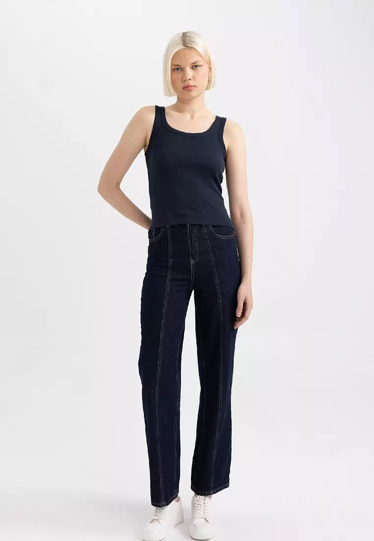 Slim Fit Slim Fit U Neck Basic Plain Ribbed Undershirt C9826Axns