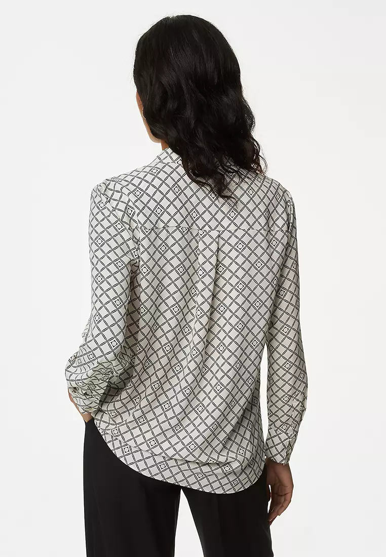 Printed Collared Button Through Blouse