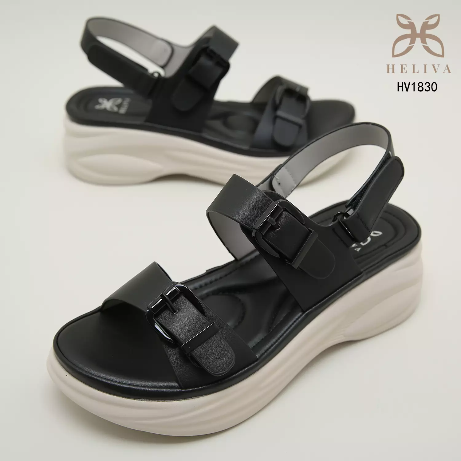 Heliva Savira Sandal Wedges Strap Buckle Hook Ankle Wrap Velcro