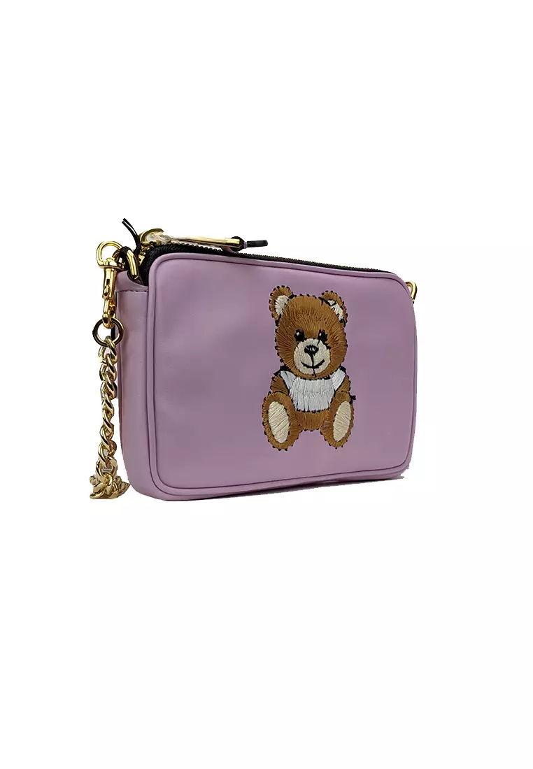 Moschino Couture Teddy Embroidered Chain Crossbody Bag Soft Lilac A7525