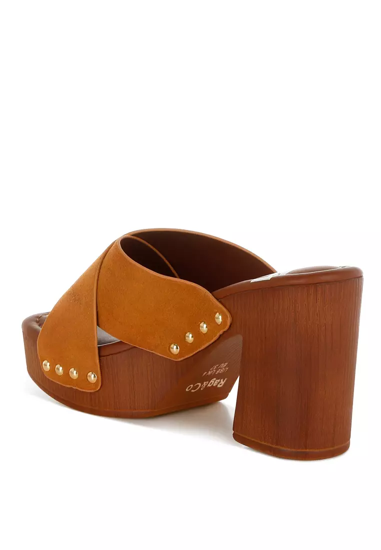 Genuine Suede Leather Clogs in Tan