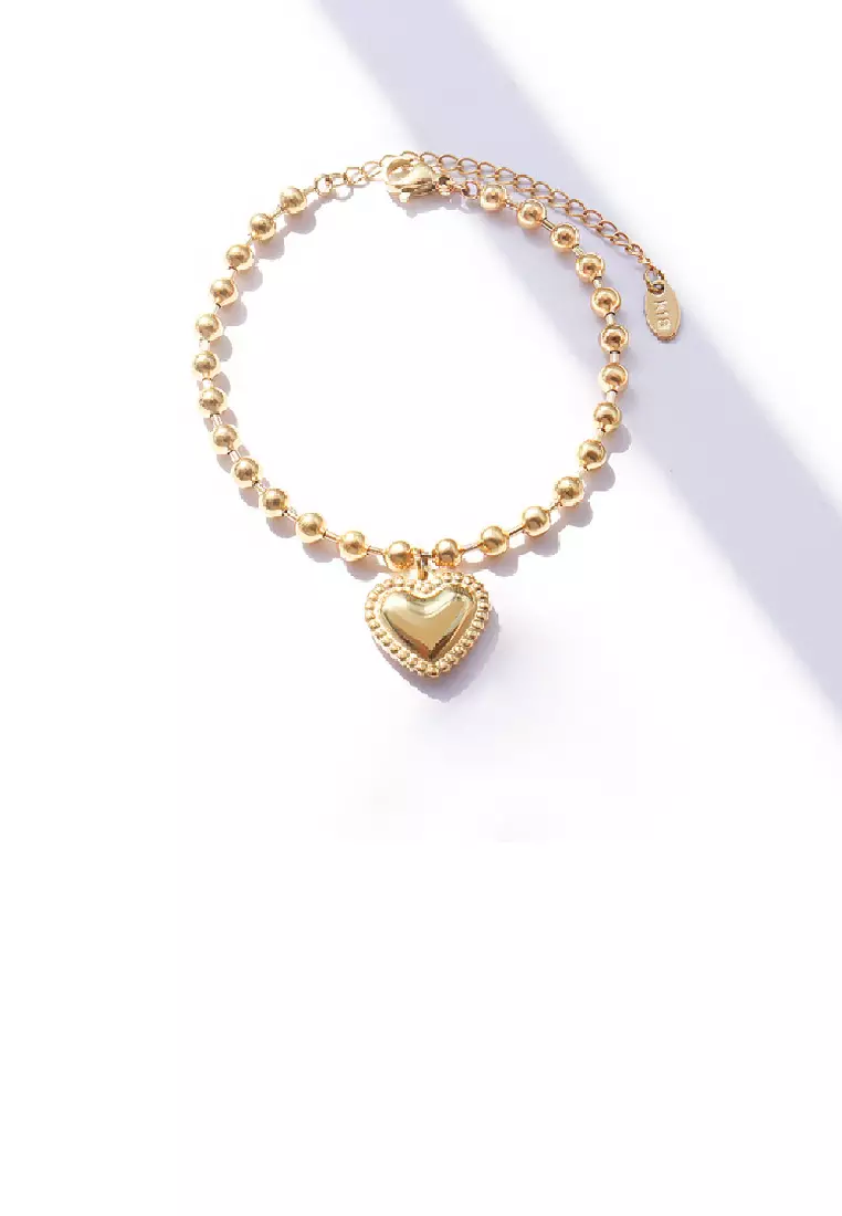 Fashion Simple Plated Gold 316L Stainless Steel Heart Beaded Bracelet