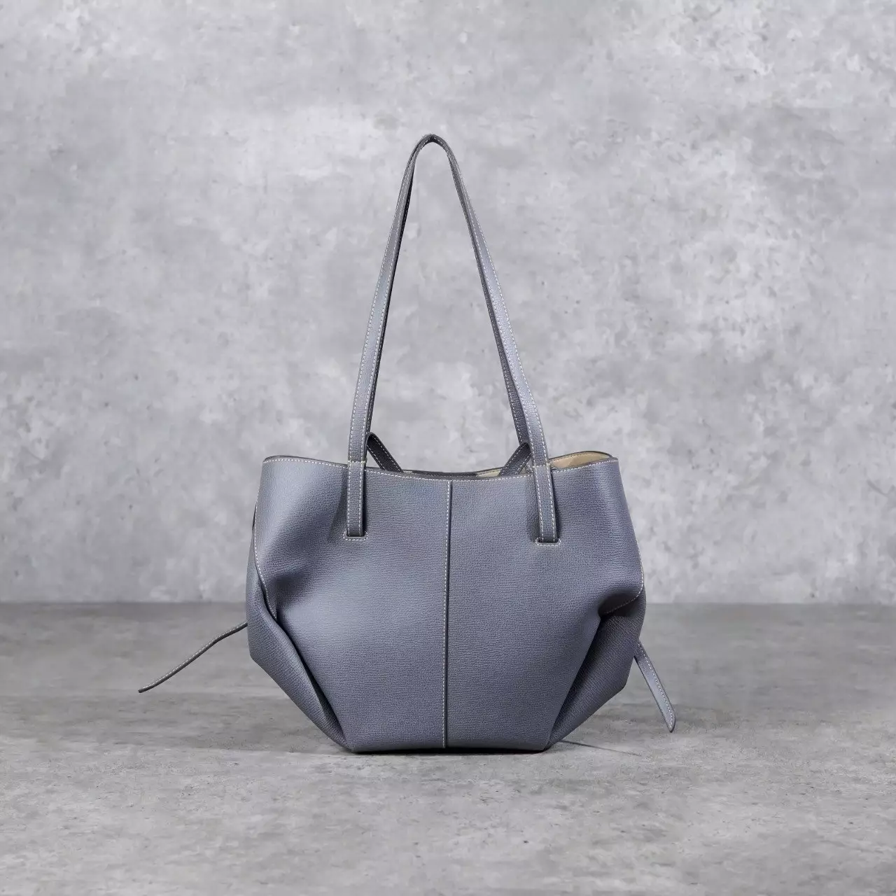 Tas POLENE CYME GREY STONE WITH ECRU STITCHING TOTE BAG WITH POUCH MINI 100% ORIGINAL