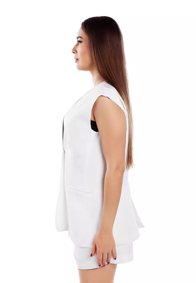 Classic Sleeveless Longline Waistcoat In Cream