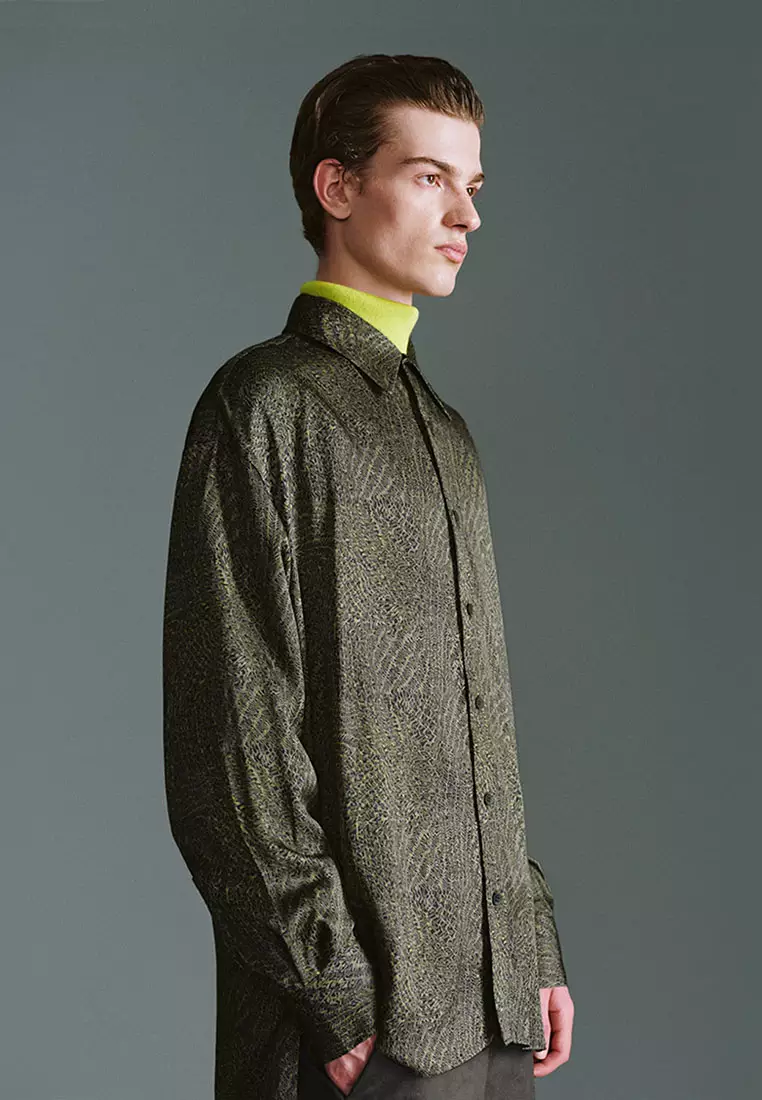 UR春季新款男装时尚超宽松印花不对称开襟衬衫UMF250009