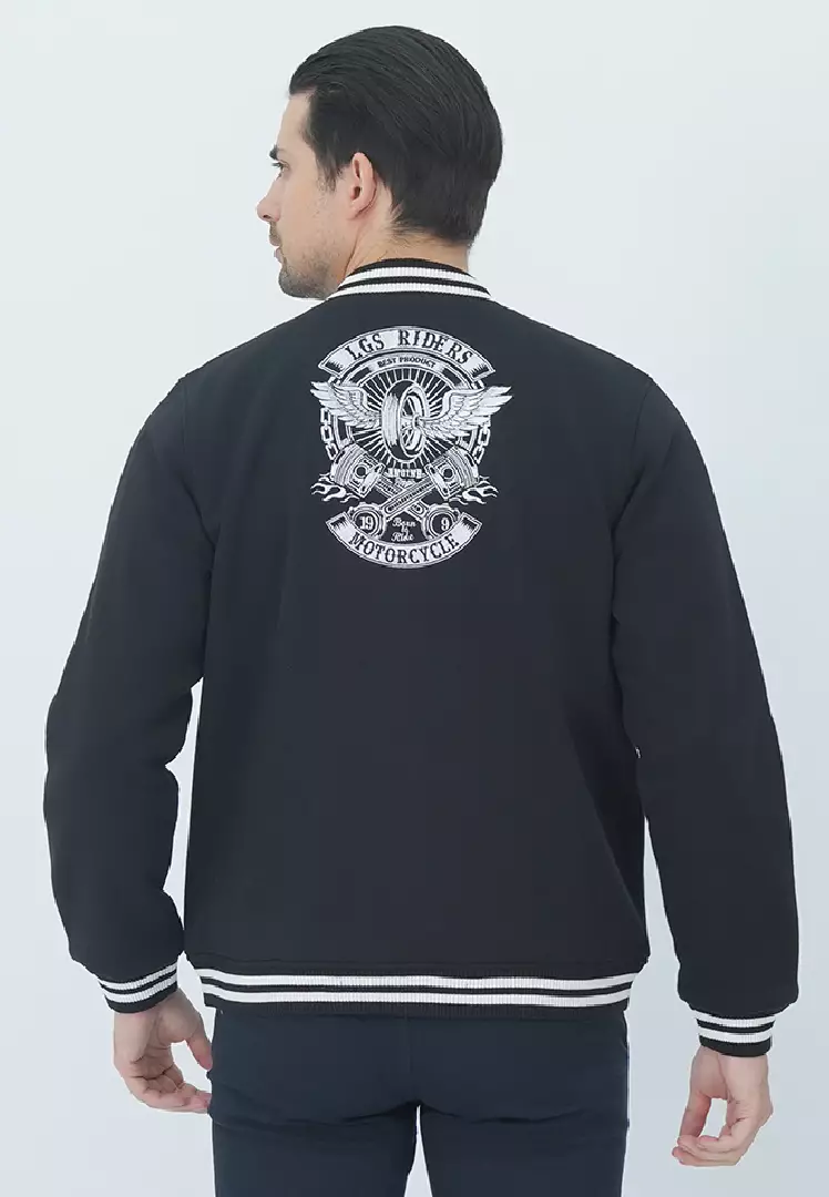 LGS - Jaket Pria - Jaket Baseball - Snap Button - Gambar Belakang - Hitam - JJK.574.213.001.C