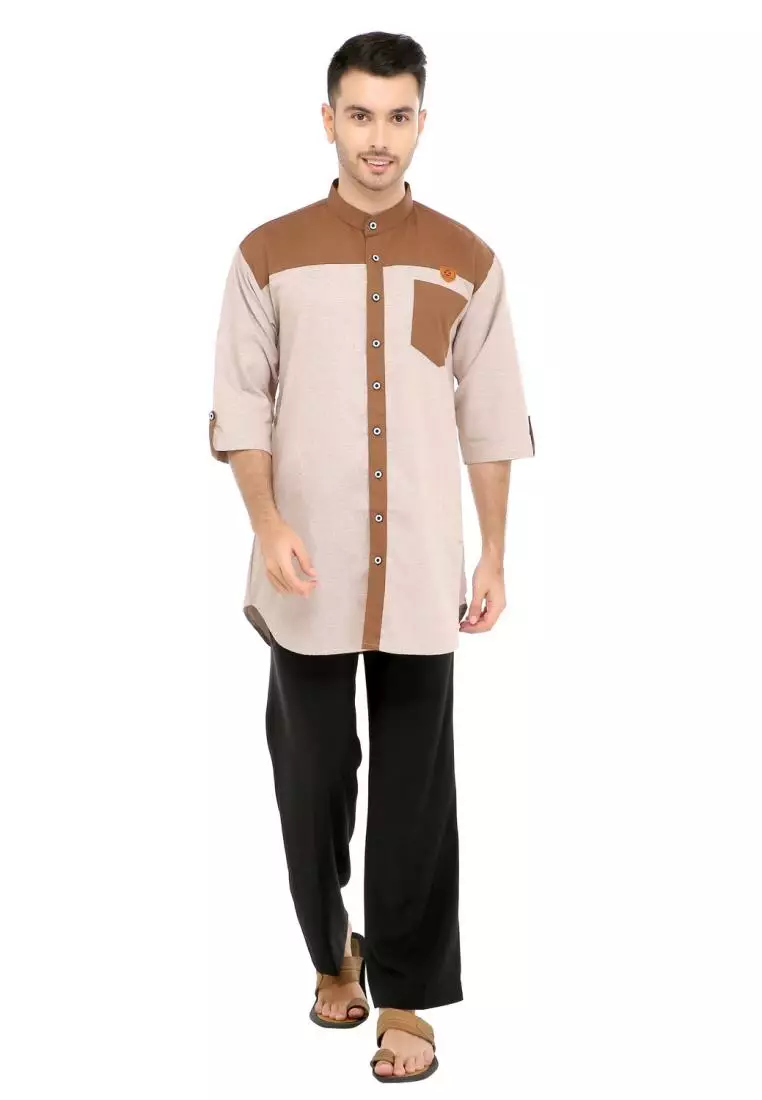 Baju Koko Gamis Muslim Pria Luqman - Cream
