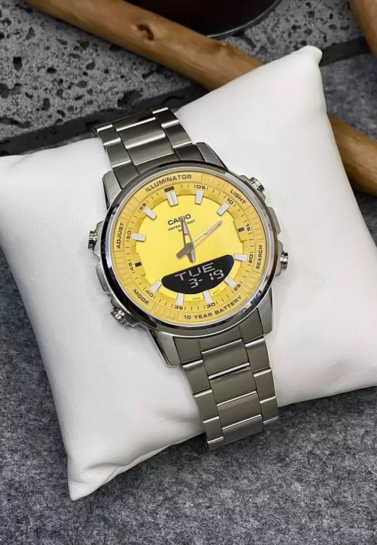 Men Analog-Digital Sport Watch AMW-880D-9AV Silver Stainless Steel Strap