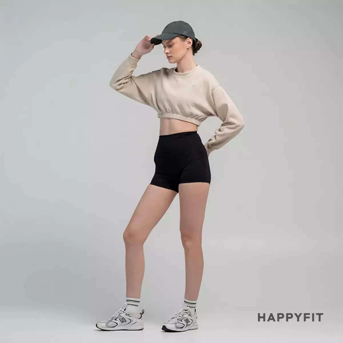 HAPPYFIT Drop Shoulder Comfit Crop Sweatshirt - Stone