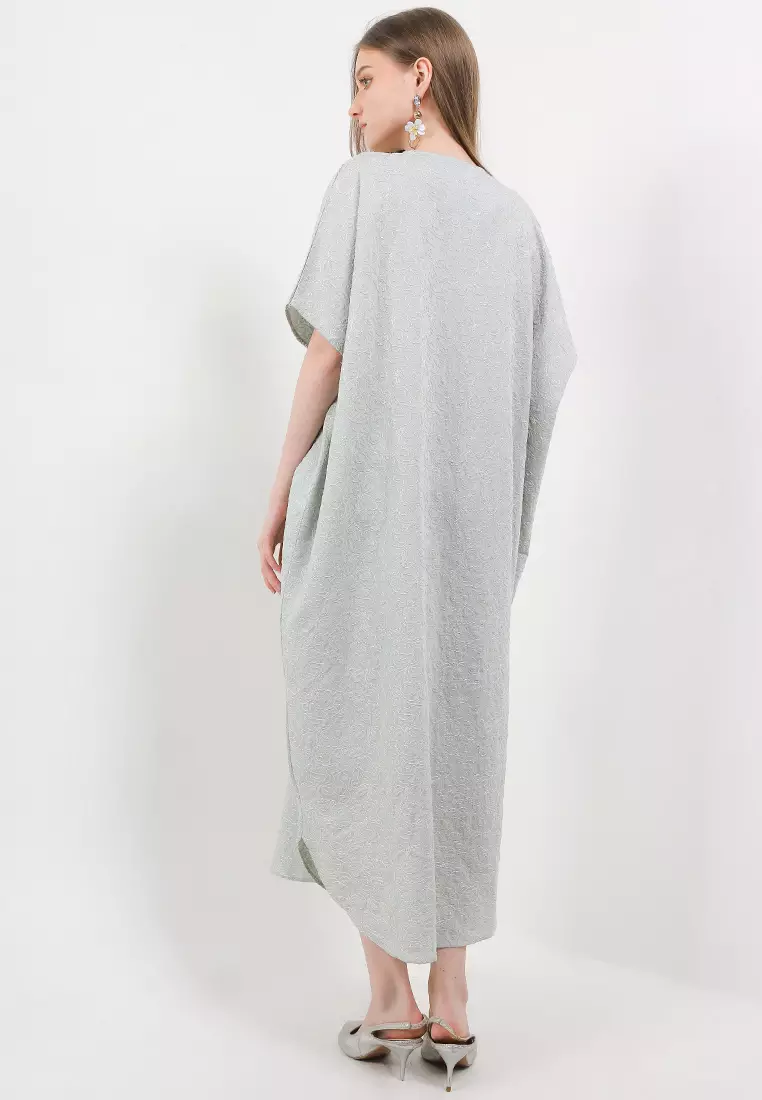 Beaded Lace Silver Emb Kaftan