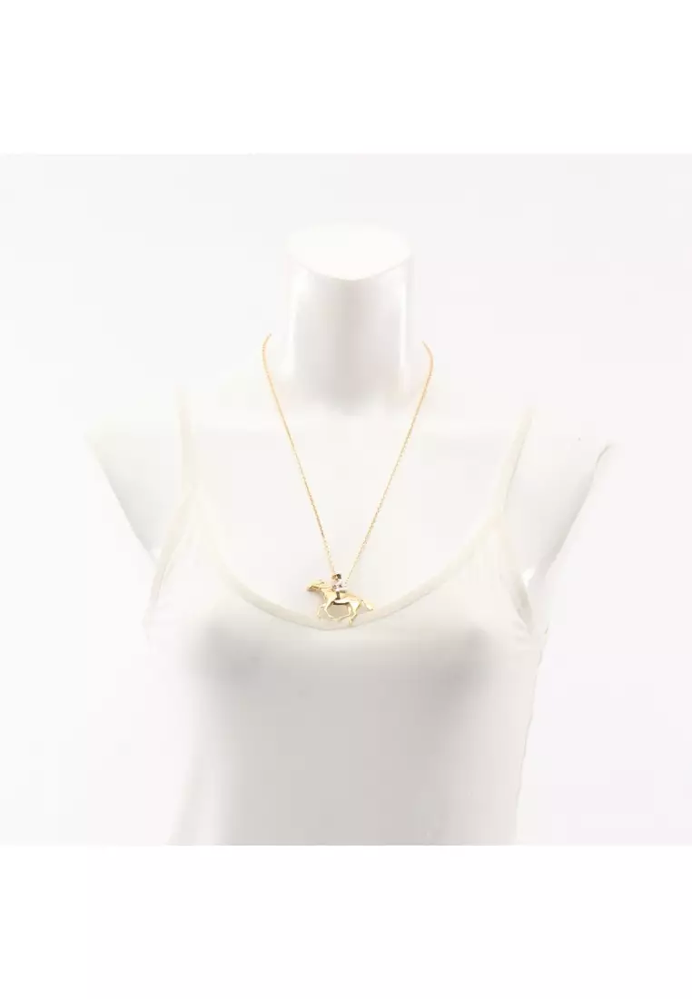 Pre-Loved Chanel coco mark horse riding necklace GP gold white black L26P