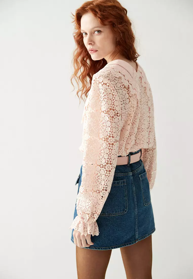 Hollow Out Pink Lace Top